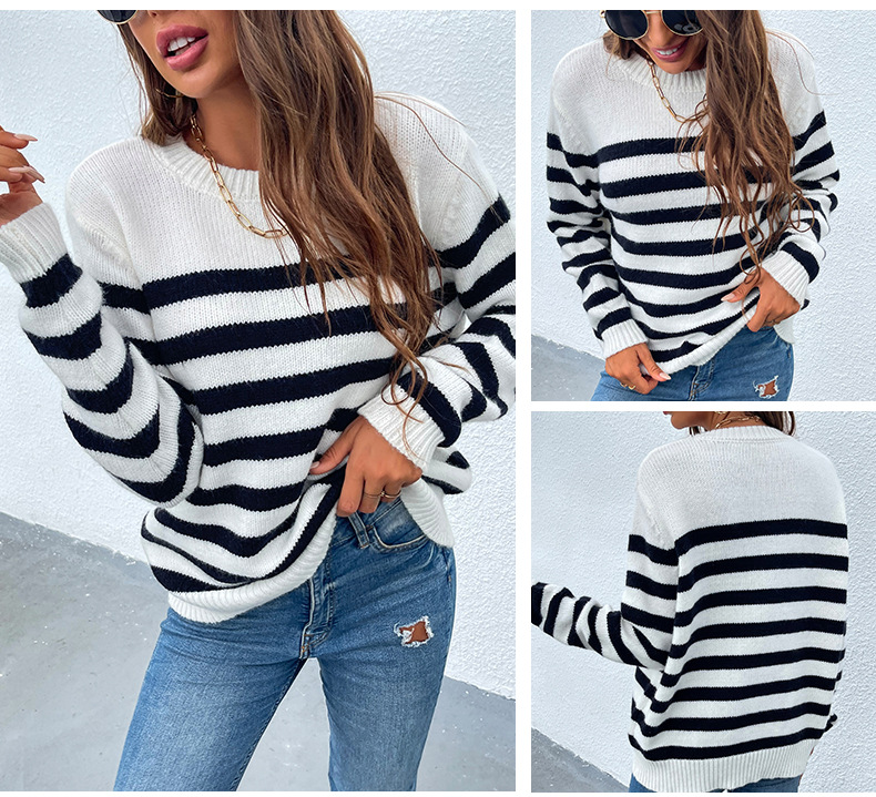 Hit Color Striped Pullover Sweater NSMMY83093