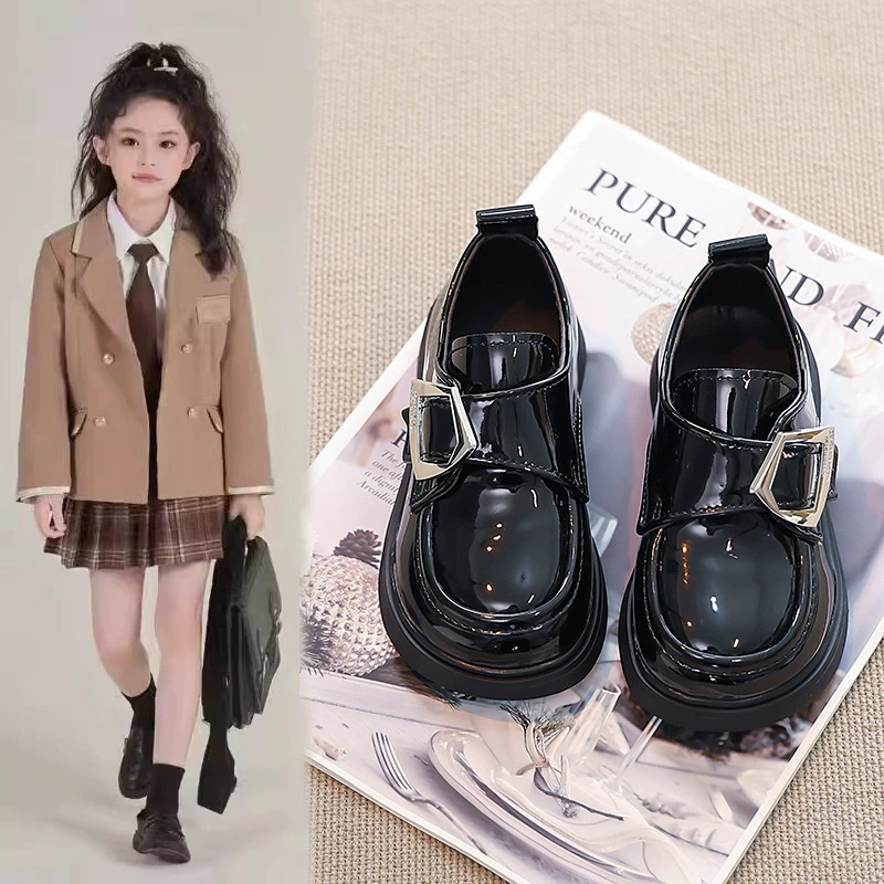 Маленькие черные кожаные туфли для девочек новые одиночные туфли