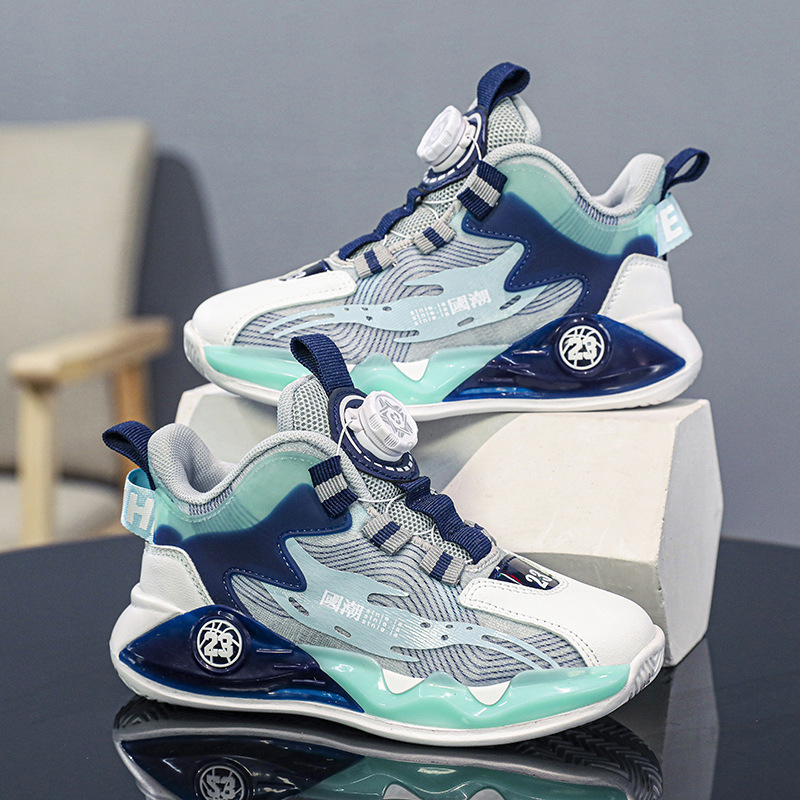 Zapatos de botón giratorio para niños zapatos deportivos 2025 nuevos zapatos de baloncesto infantiles primavera y otoño zapatos para niños guapos zapatos para correr