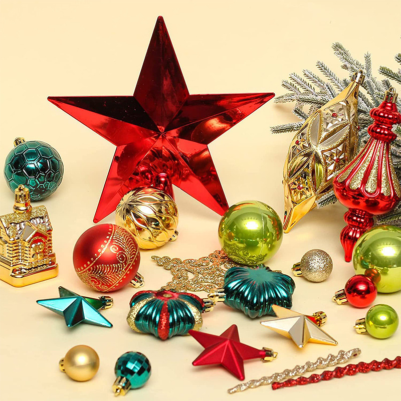 108PCS Navidad colgante bola de color decoración de árbol estrella de color de color de Navidad colgante de color de color de Navidad