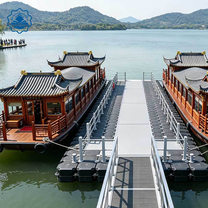 Floating platform, scenic area, observation deck, floating bridge, mooring for pleasure boats, boat access channel, yacht dock construction