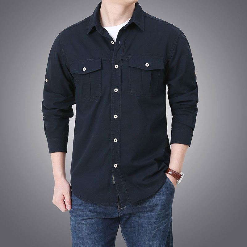2024 primavera y otoño nueva camisa de mangas largas de algodón de bolsillo uniforme militar de gran tamaño camisa casual de hombre abrigo delgado