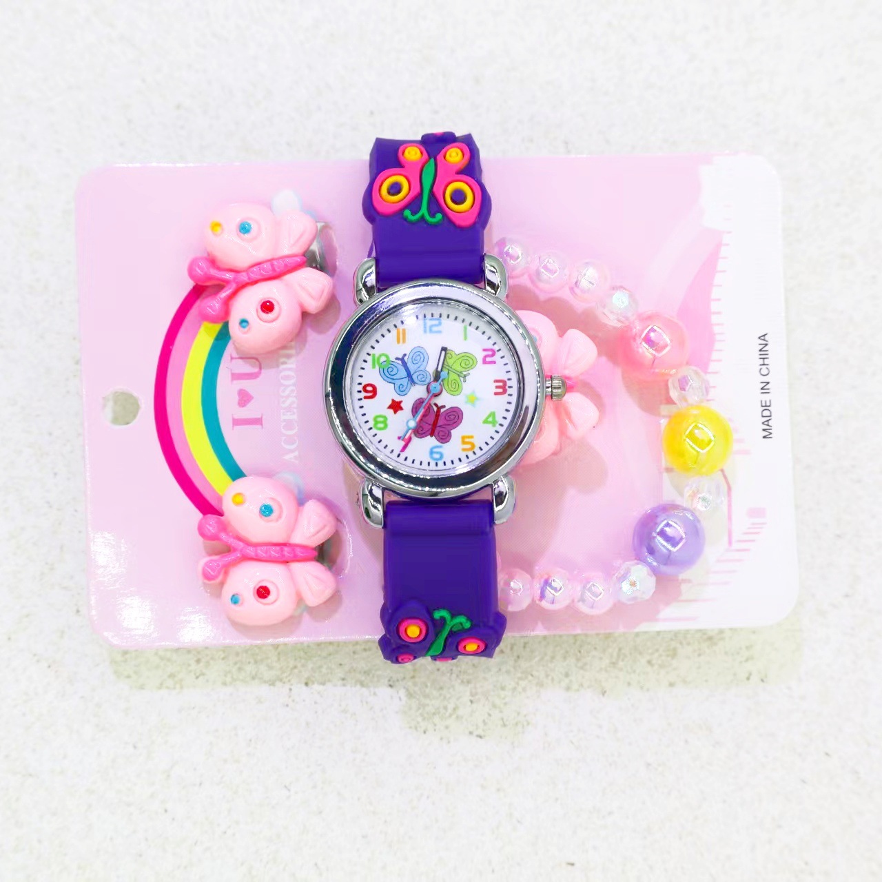 Children's Cartoon Butterfly Pattern Watch 3D Plastic Strap Primary School Boys and Girls Gift Watch Manufacturer Wholesale