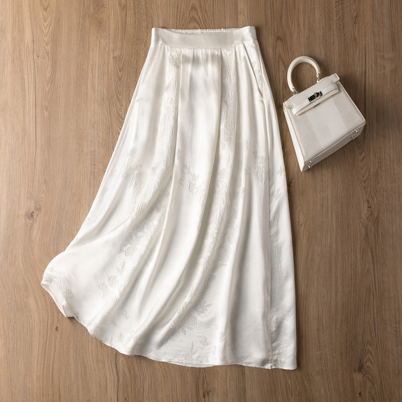 Satin Silk Skirt for Women Spring and Summer 2025 New Style Small High-Waisted A-Line Large Hem Umbrella Skirt Mid-Length Skirt