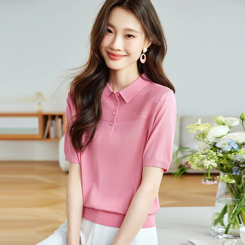 Женская летняя футболка из лиоцелла Tencel, трикотажная, с коротким рукавом и воротником поло, модная, молодежная, коллекция 2025 года