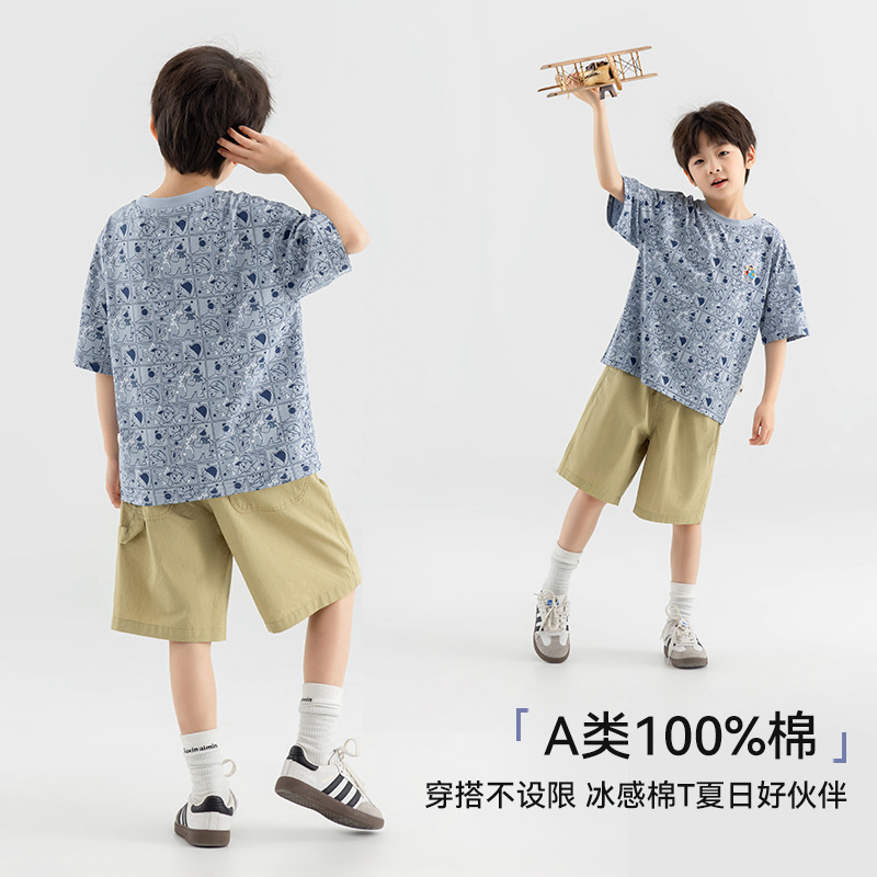ボーイズ半袖 Tシャツ 2025 夏アイスコットン T ソフトワックス状通気性ファッションフルプリント子供カジュアルトップ|undefined