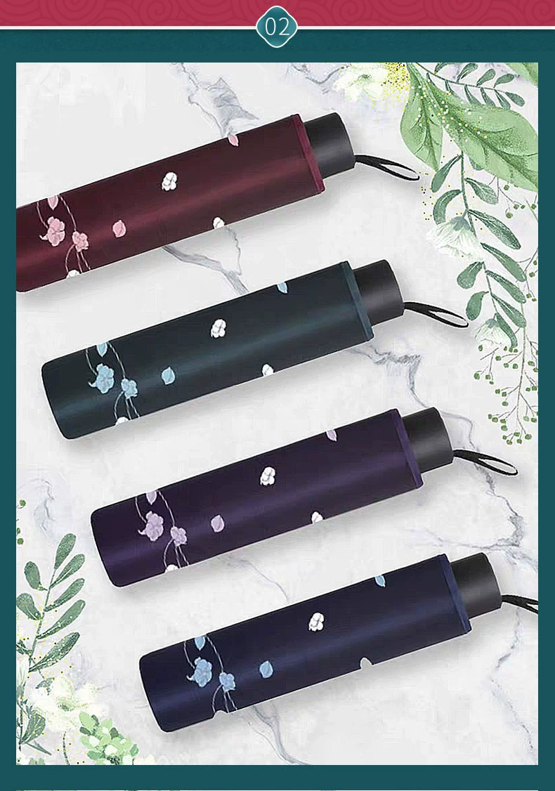 Зонт Paradise Umbrella 33633E Romantic Sakura Sunscreen Fighting Three Fold Triple Fold Vinle Shading Double Rain Sun Zone