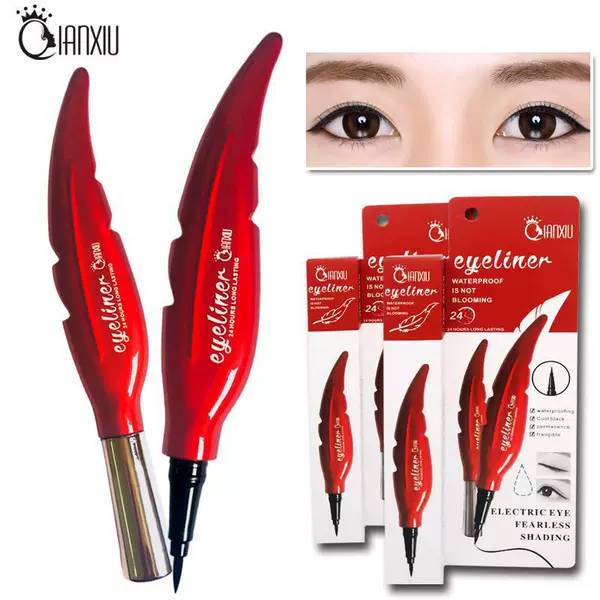 Cross-border Qianxiu Red Feather Eyeliner Waterproof Sweat-proof Not Easy to Sizzling Black Quick-drying Fine Head Eyeliner Pen Makeup