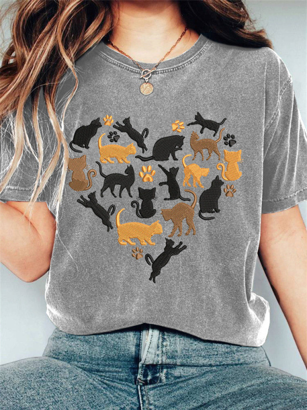 2025 Cross-Border Amazon Fashion New Summer Elegant 3D Digital Print European and American Style Round Neck Short-Sleeved T-Shirt