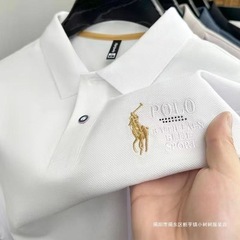 商务短袖衫男夏季美式运动刺绣翻领透气短袖T恤男2025春秋新款男