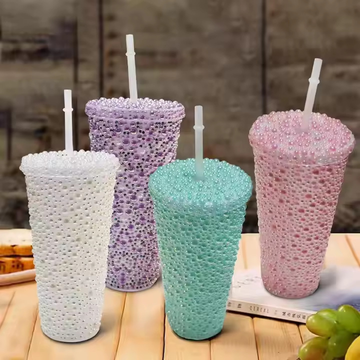 国境を越えた大容量のかわいいコーヒーカップ子供用ウォーターカップダイヤモンド断熱カップは温水を装填できますプラスチックストローカップ女性用|undefined