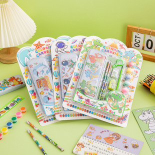 Dinosaur Learning Prizes Primary School Students Stationery suit Pencil Box Graffiti Colour Painting Practical Kindergarten Birthday Gift