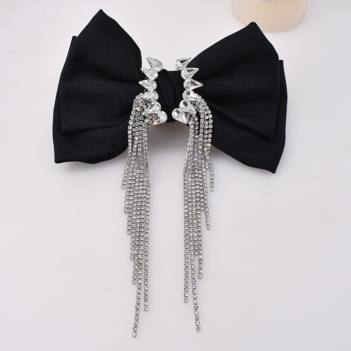 Korean Style Diamond Tassel Design Black Bow Hairpin display picture 2