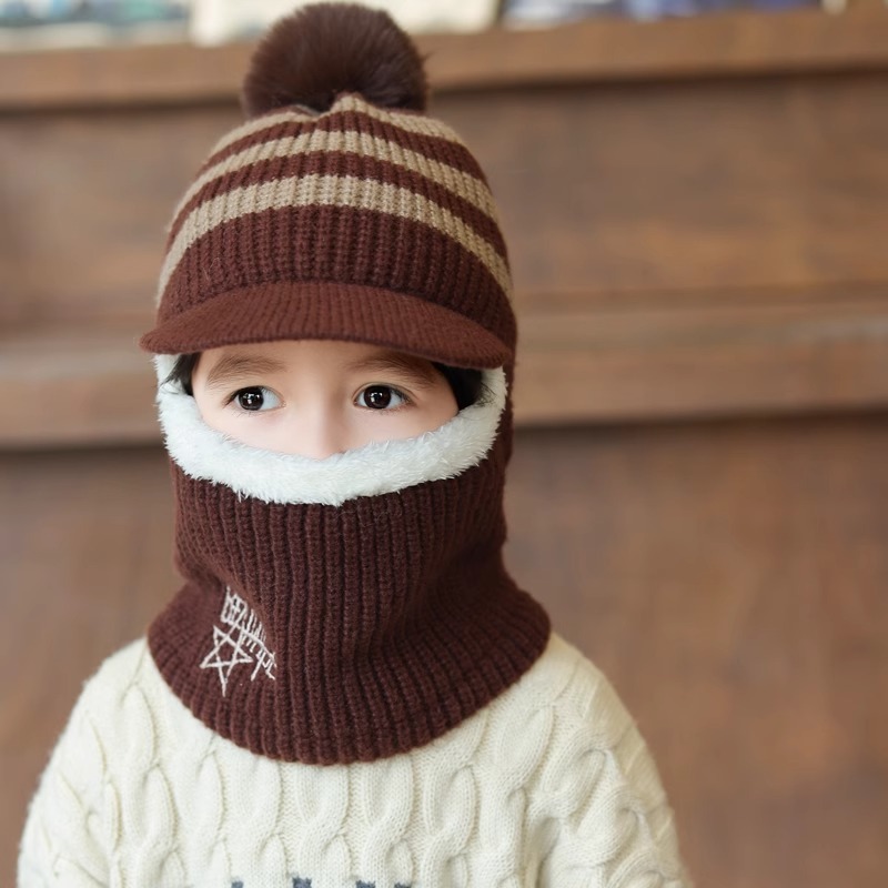 子供用帽子とスカーフ一体型男の子と女の子用ベルベット厚く暖かいウールの帽子防風耳保護ベビー帽子秋と冬|undefined