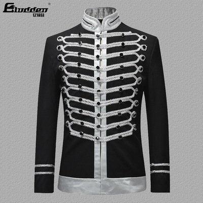 Men's youth black white jazz dance dj ds jazz dance short jacket host singers musical production England style coats punk rock pole performance clothing bar club DJ stage