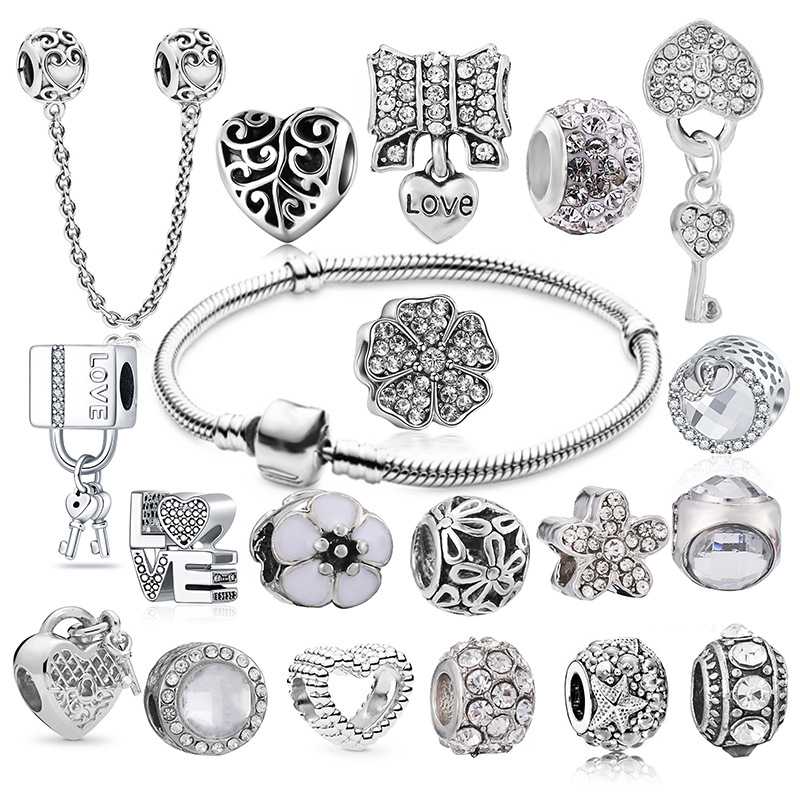 新款白色风情饰品魅力女士手链 DIY心锁钥匙Love字母圣诞节礼物