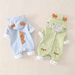 嬰幼兒春季新款A類純棉外出服 雙層純棉連體衣0-12月卡通繡花哈衣