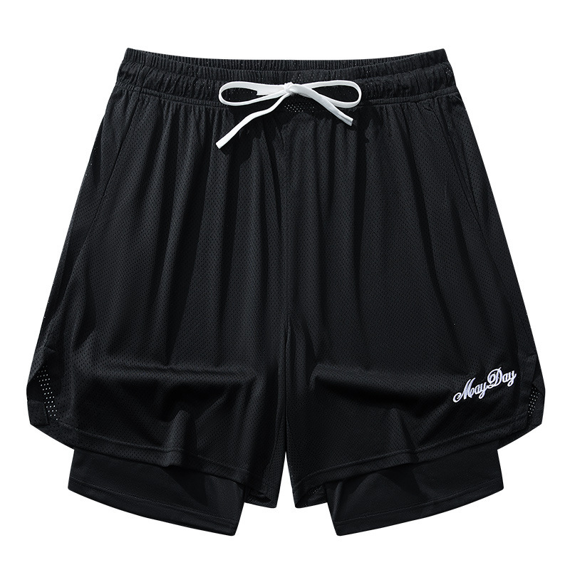 578 Large Size Double-Layer Running Shorts for Men, Casual with Lining, Faux Two-Piece, Quick-Dry, Five-Point Sports American-Style Basketball Shorts