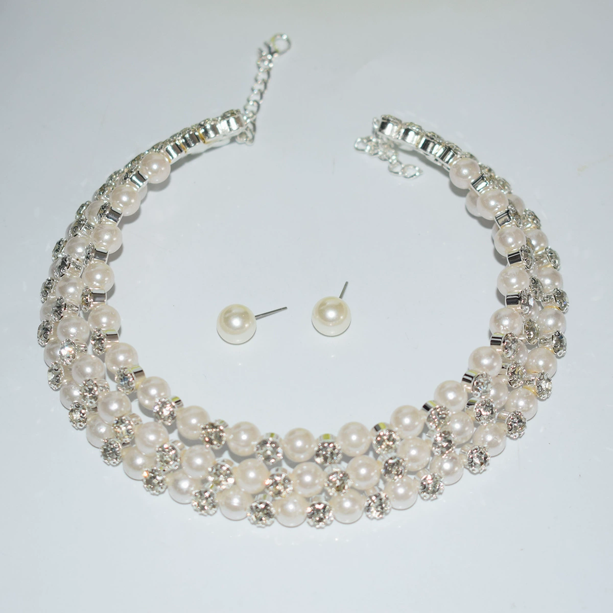 Комплект ожерелья для свадьбы TECAN Pearl: 3 предмета - ожерелье, браслет и серьги-гвоздики в серебре или золоте