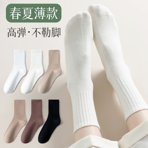 Boneless women's knee-high summer thin postpartum socks white long socks spring and autumn puffy socks for women 100% cotton wholesale women's socks