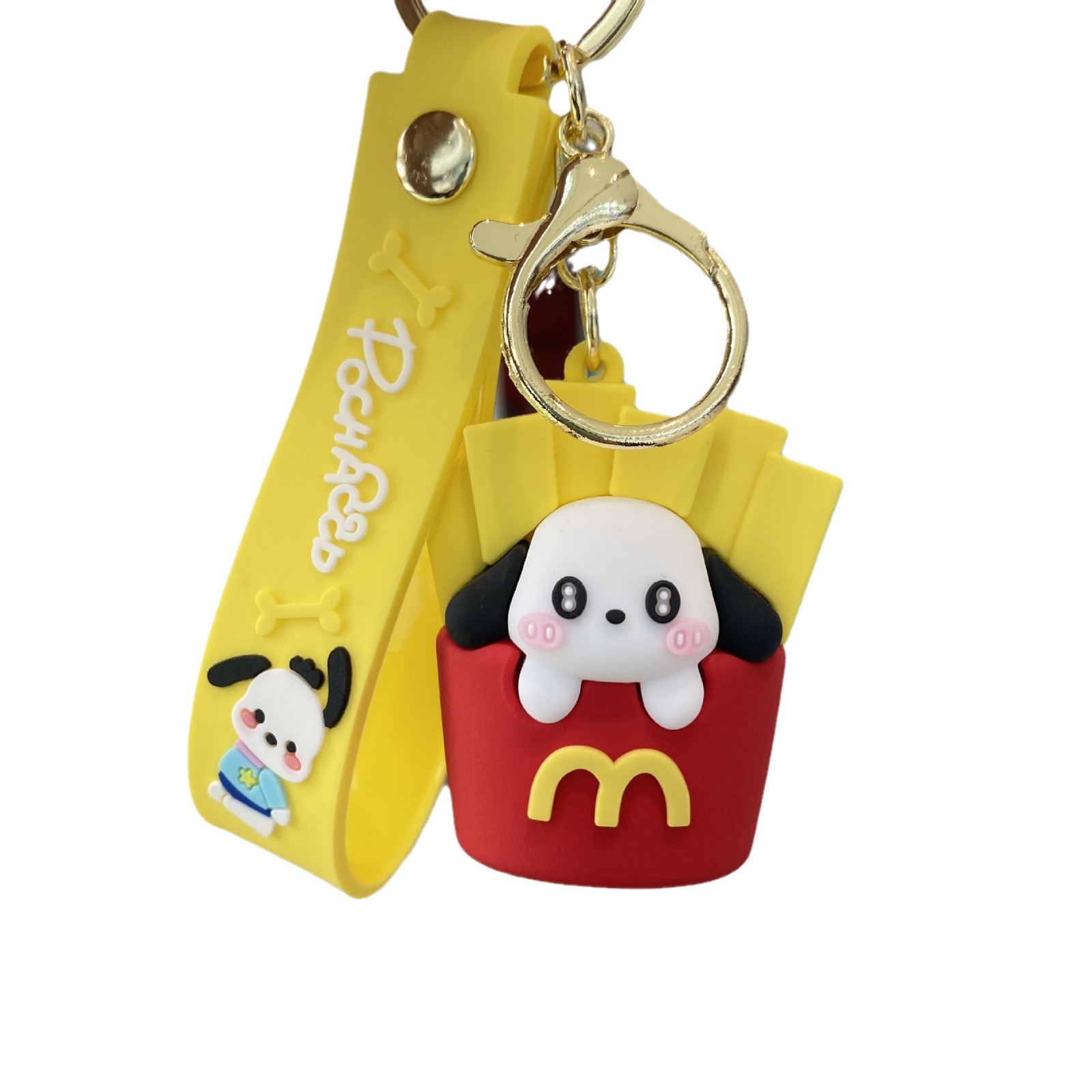 De dibujos animados M hogar Pacha perro llavero mochila colgante cadena de la llave del coche papas fritas perro pareja pequeño regalo al por mayor