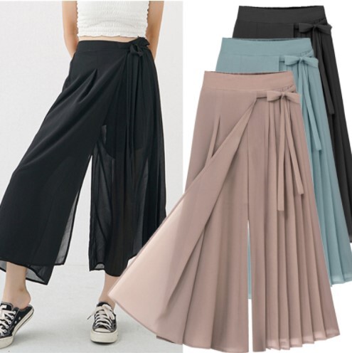 summer shiffon solid color trousers