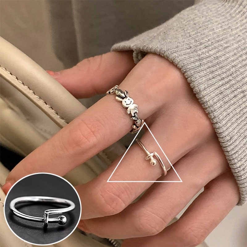 Las mujeres de estilo coreano S925 plata tridimensional anillo encantador retro de moda elegante carta anillo abierto hip hop anillo de dedo índice moda
