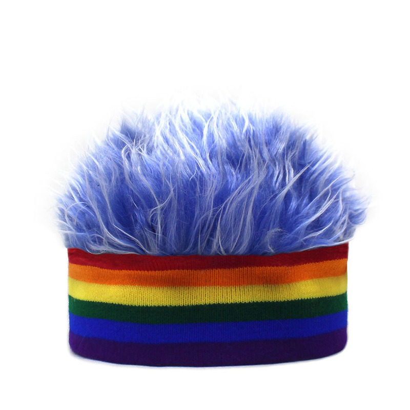 New Rainbow Strip Knitted Floor Hat Wool Pullover Cap Color Mao Mao Hat Men's and Women's Fashion Personality Wig Hat
