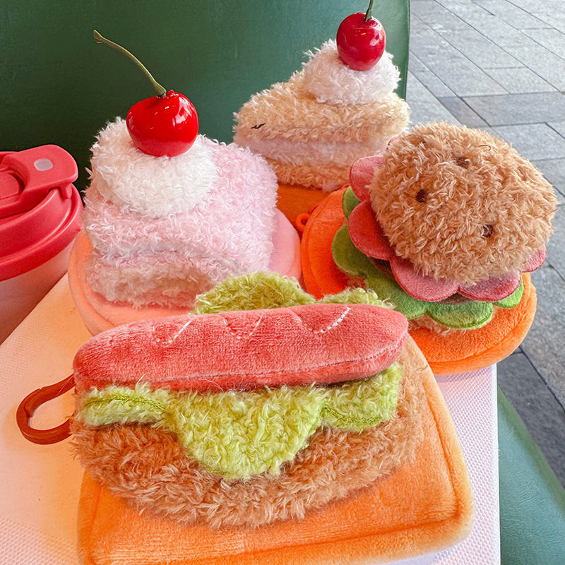 Creative Cake Hot Dog Plush Round Coin Earphone Bag Pendant Key Lipstick Bag Coin Bag