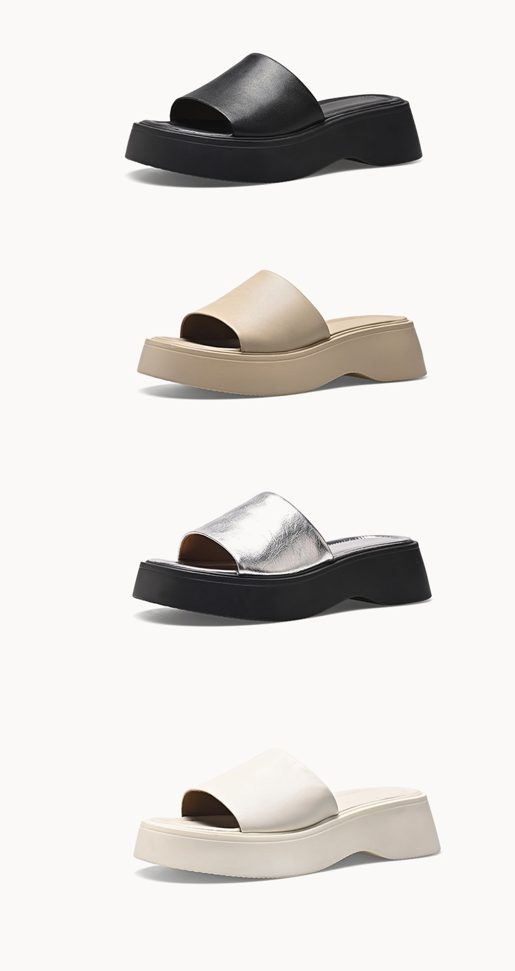Dép sandal nữ xỏ ngón đế dày 3 cm, quai ngang mềm, chống trượt — màu đen, Trắng kem-, bạc, màu mơ chi tiết 14