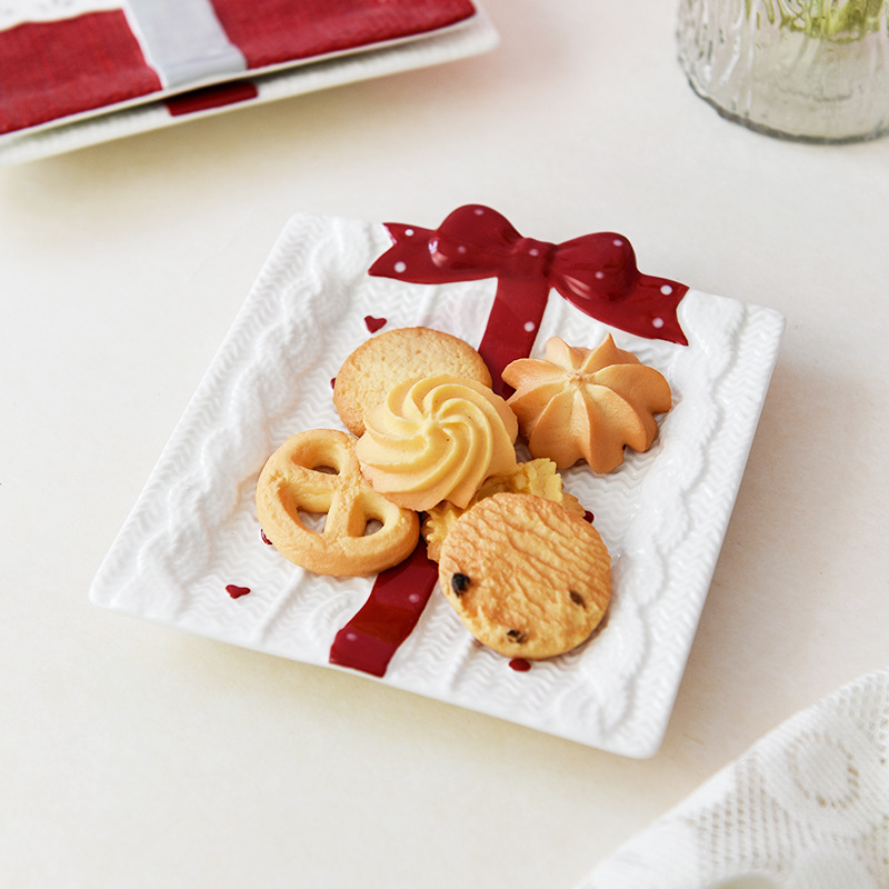 Exquisito regalo plato bowknot caramelo placa cuadrada placa de la torta Placa de té de la tarde Placa de postre Fiesta de la boda multi-función placa