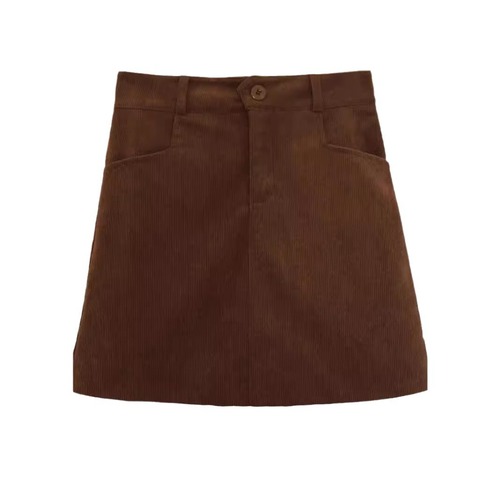 Women's Autumn/Winter Coffee Brown Half Body Corduroy Short Skirt Petit Girl High-Waist A-Line Bodycon Fall Dress Skirt