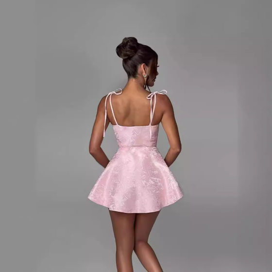 European and American Foreign Trade Cross-border Summer 2024 New Women's Sling Slim-fit Strap Jacquard Backless Collar dress