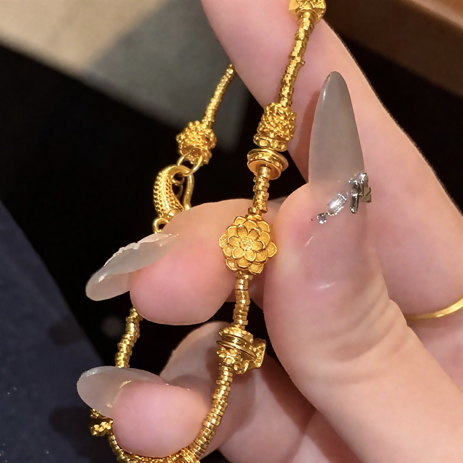 Gold-Plated Jewelry Good Luck Lotus Fortune Bracelet Gold Store Same Style Women's New Chinese-Style Imitation Gold Fortune Bead Bracelet