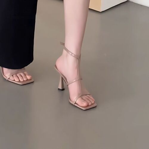 All-matching square head with belt and fine heel light luxury high heels for women 2025 summer new style French elegant open-toed sandals for women