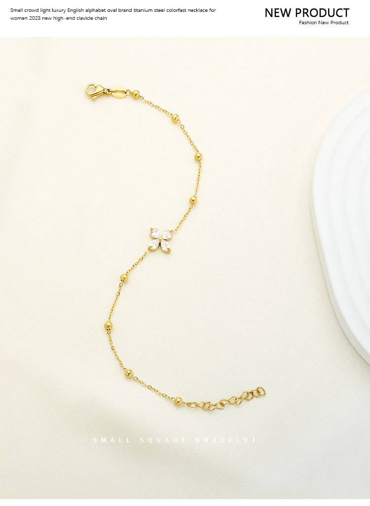 Titanium Steel Material Flower Pattern Lady Flower Titanium Steel Zircon Bracelets In Bulk