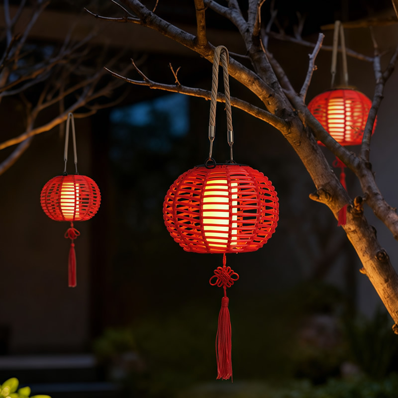 2025 New Solar-Powered Red Lanterns, Chinese-Style Courtyard Hanging Lights, Outdoor Pendant Lights, Balcony Atmosphere Decoration, Hand-Woven