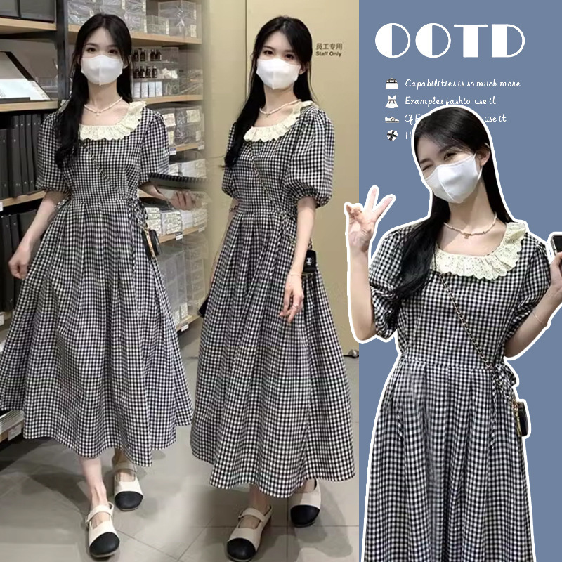 Summer Black and White Grace Ear Cotton Linen dress for Pregnant Women