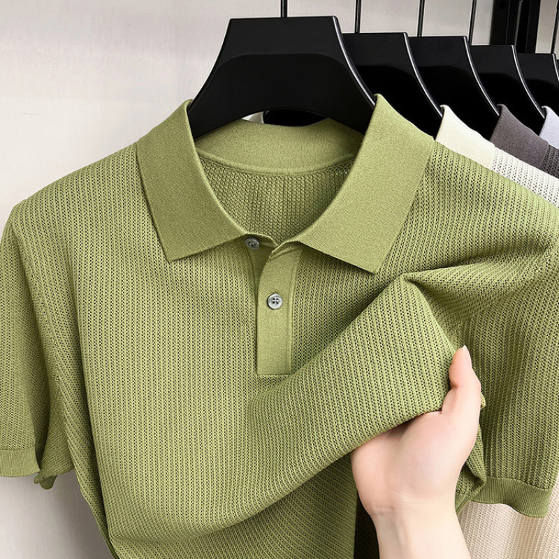 Men's High End Modal Breathable Cooling Collar Polo Shirt New Summer Short Sleeve Knitted T-Shirt Comfortable Fashion Top_viptrois.com