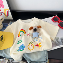 儿童短袖T恤男女童夏装2025新款宽松韩版卡通玩偶上衣洋气打底衫