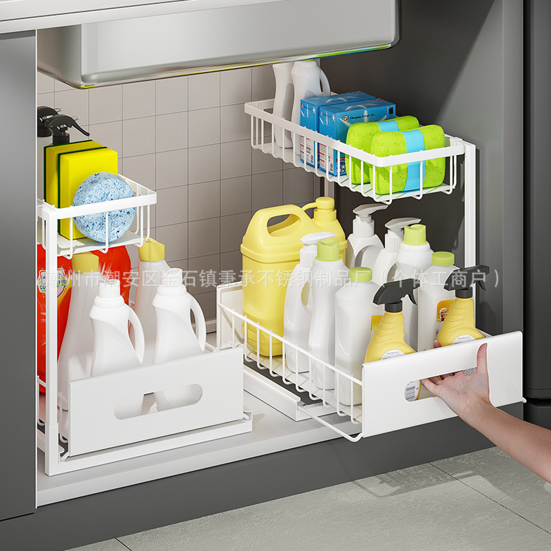 Bastidor de almacenamiento desmontable transfronterizo tipo pull-out estratificado canasta de cajones de acabado y almacenamiento de almacenamiento para armario de cocina