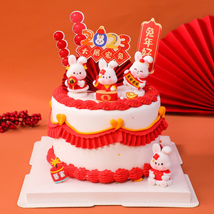 2023 Year of the Rabbit New Year Zodiac Rabbit 3D Doll Lantern Bunny Soft Glue Epoxy Ornament Decoration