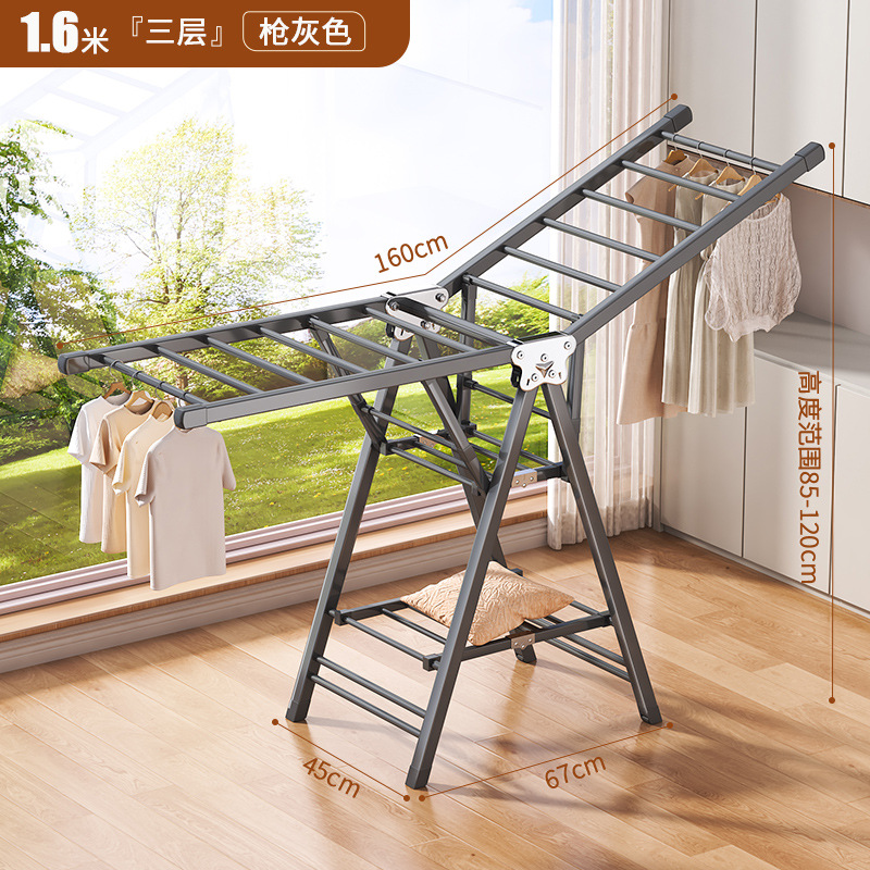 Percha de secado plegable sin instalación, piso al suelo, dormitorio, balcón ajustable, percha de secado interior y exterior, varilla de secado para bebés