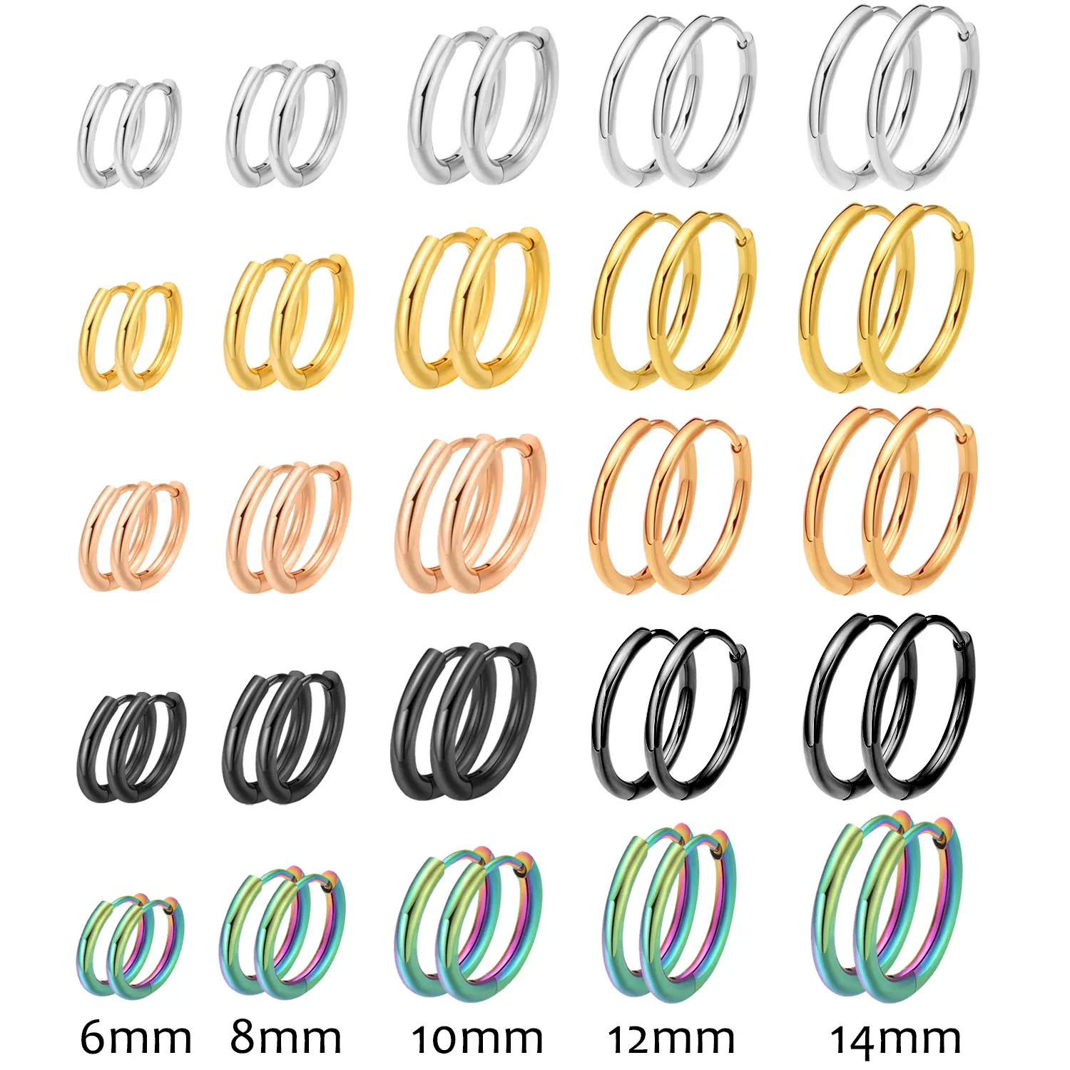 跨境欧美不锈钢经典款圆形线圈耳环时尚耳扣耳夹日韩风耳圈男女
