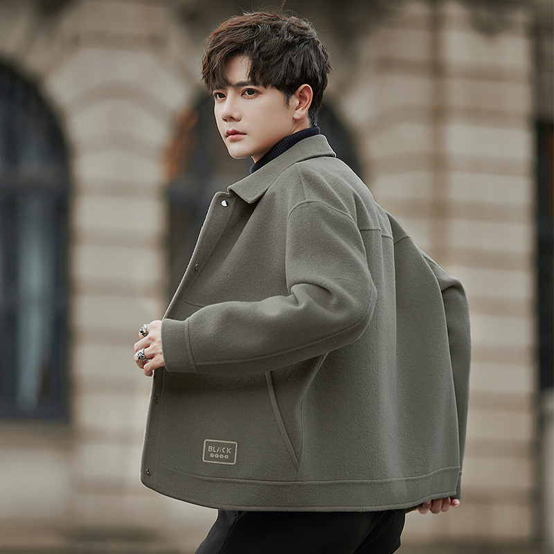 23A601 Winter Woolen Outwear Men's Double-Sided Cashmere-Free Outwear Short Lapel Casual Woolen Outwear Autumn Clothing