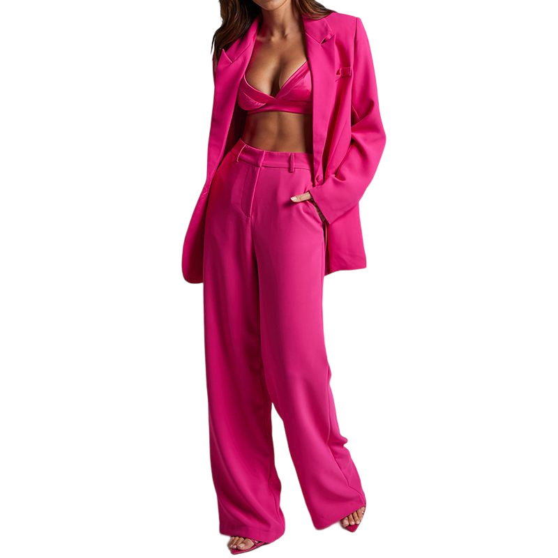 Women's Clothing 2024 Spring New Women's Fashion Temperament Lapel Long Sleeve High Waist Trousers Two piece Set_voghion.com