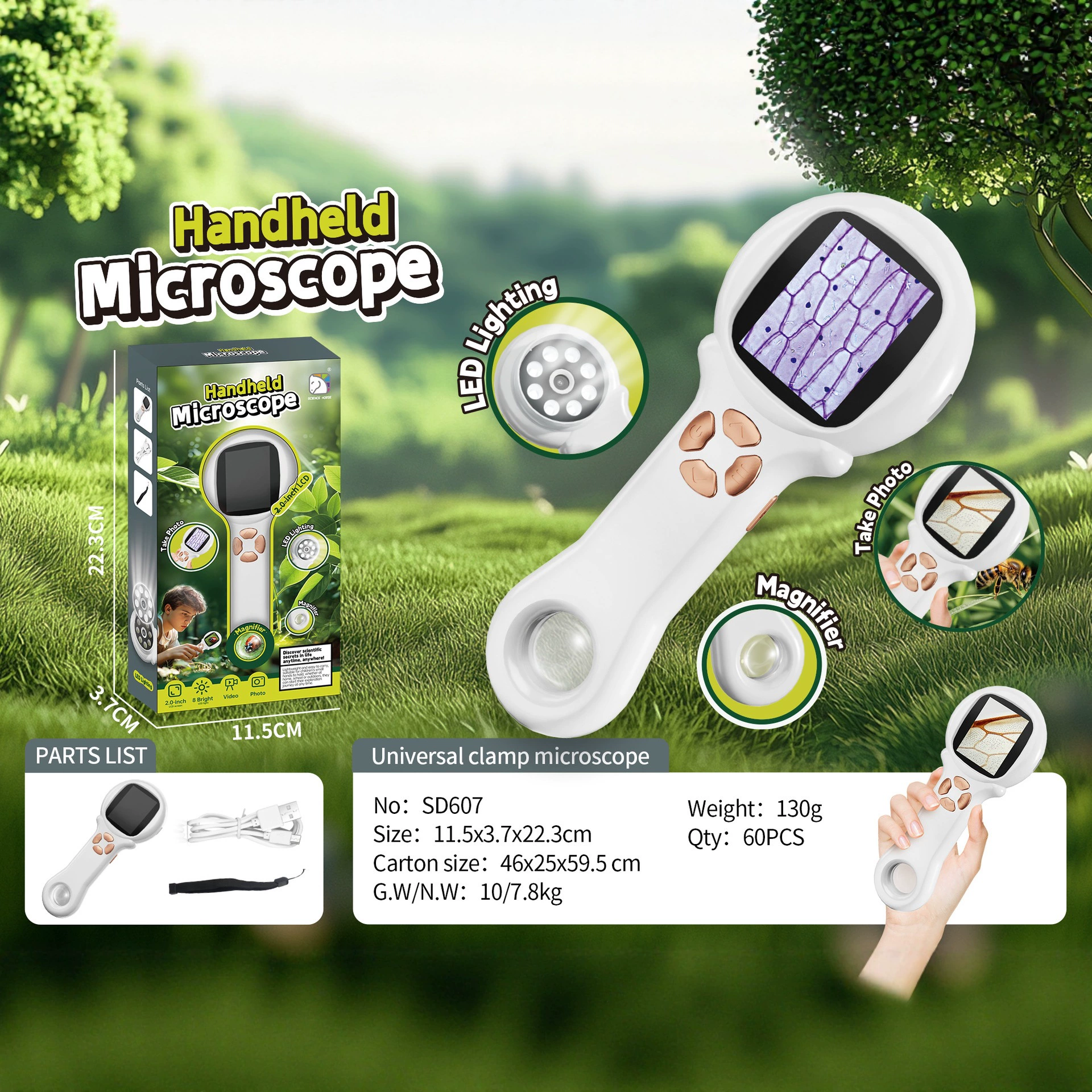 Handheld microscope for elementary school students, electronic magnifying glass, toy for experiments, (Cross-border trading), for secondary school, science