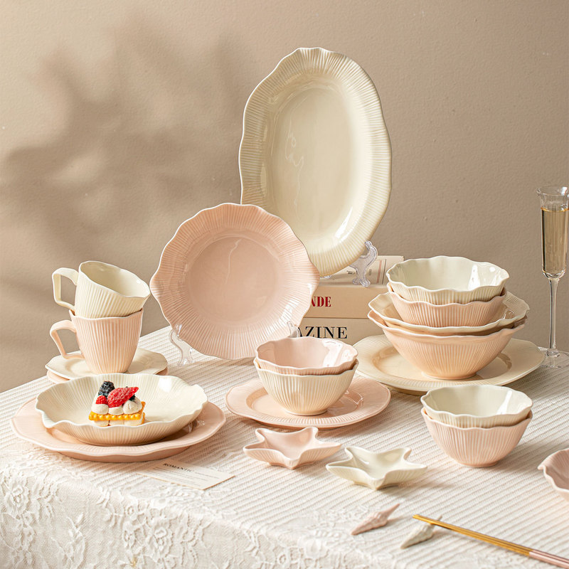 Design-Inspired Ceramic Bowl and Plate Set, Cream-Style, Simple Household Rice Bowl, Dish Plate, Cup, Bowl, and Chopsticks Combination Set Design-Inspired Ceramic Bowl and Plate Set, Cream-Style, Simple Household Rice Bowl, Dish Plate, Cup, Bowl, and Chopsticks Combination Set
