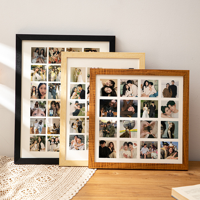 Solid Wood 9-Grid DIY Photo Frame 48/30 Holes Trendy Ins Commemorative Gift for Best Friends or Friends Photo Display Stand Solid Wood 9-Grid DIY Photo Frame 48/30 Holes Trendy Ins Commemorative Gift for Best Friends or Friends Photo Display Stand