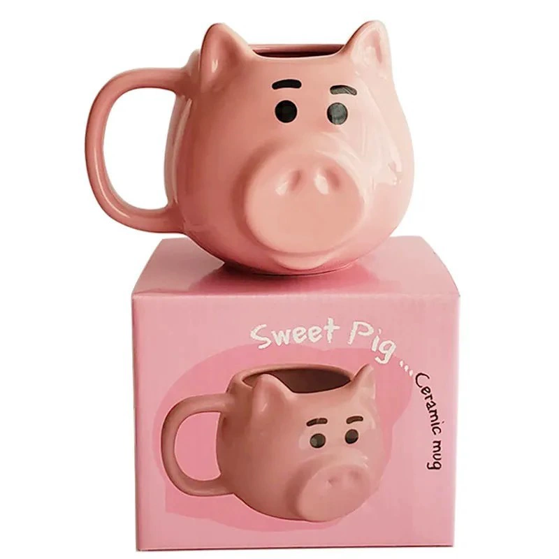 Керамическая Pink Pig кружка, креативная мультфильмовая чашка, 301–400 мл, милый 3D дизайн морды